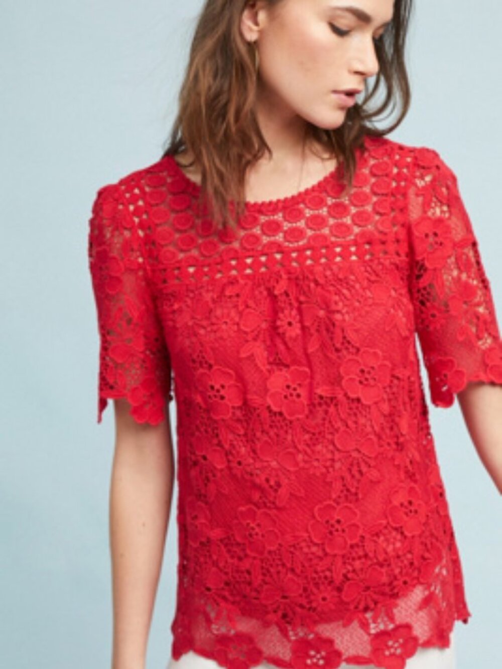 Candace Floral Lace Top in Red (Anthropologie)